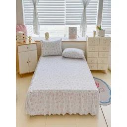 JC HOME Blue & Pink Floral 140 TC Fitted Queen Bedsheet Set 1.50 m x 2 m-picture-35