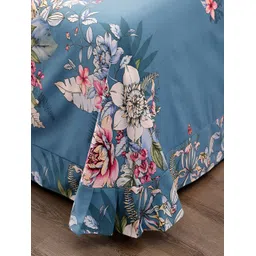 JC HOME Blue & Pink Floral Cotton 230 TC King Bedsheet with 2 Pillow Covers image 3
