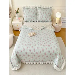 JC HOME Blue & Pink Floral Printed 162 TC King Bed Cover Set-picture-33
