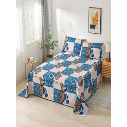 JC HOME Blue & Pink Graphic Pure Cotton 230 TC King Bedsheet Set 2.30 m x 2.50 m-picture-14