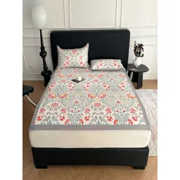 JC HOME Blue & Red Floral 160 TC King Bedsheet with 2 Pillow Covers-picture-19