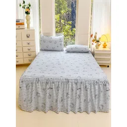 JC HOME Blue & White 140 TC Queen Bedsheet with 2 Pillow Covers-picture-30