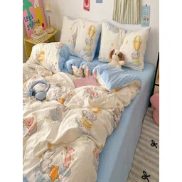 JC HOME Blue & White Cartoon Characters Polycotton 3 Piece Double Queen Regular Bedding Set-picture-41