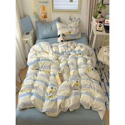 JC HOME Blue & White Cartoon Characters Printed Ac Room Double Queen Bedding Set-picture-34