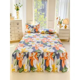 JC HOME Blue & White Floral 140 TC Single Bedsheet with 1 Pillow Covers-picture-34