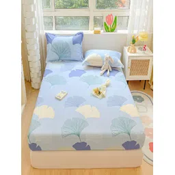 JC HOME Blue & White Floral 220 TC Cotton Queen Bedsheet with 2 Pillow Covers-picture-29