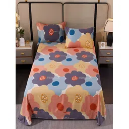 JC HOME Blue & White Floral Cotton 220 TC King Bedsheet with 2 Pillow Covers-picture-37