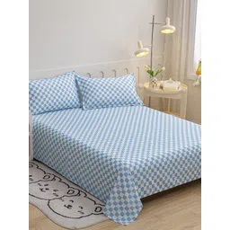 JC HOME Blue & White Geometric 140 TC Queen Bedsheet with 2 Pillow Covers-picture-33