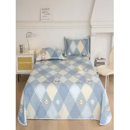 JC HOME Blue & White Geometric 160 TC Queen Bedsheet with 2 Pillow Covers-picture-38