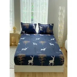 JC HOME Blue & White Graphic Printed 140 TC Fitted Queen Bedsheet Set-2.00 m x 1.50 m-picture-20
