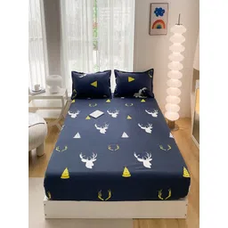 JC HOME Blue & White Graphic Printed 140 TC Queen Bedsheet Set 1.5 m x 2 m-picture-12