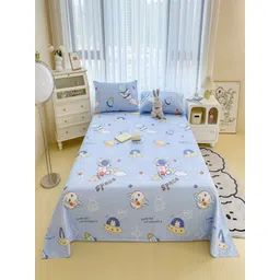 JC HOME Blue & White Graphic Printed Cotton 220 TC King Bedsheet Set 2.43m x 2.64m-picture-41