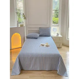 JC HOME Blue & White Striped 150 TC Single Bedsheet Set 2.30 m x 1.50 m-picture-10