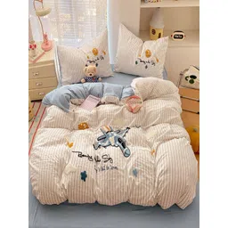 JC HOME Blue & White Striped Polycotton 3 Piece Double King Regular Bedding Set-picture-15