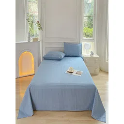JC HOME Blue & White Striped Pure Cotton 150 TC King Bedsheet Set 2.30 m x 2.50 m-picture-28