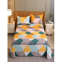 JC HOME Blue & Yellow Geometric Cotton 220 TC King Bedsheet with 2 Pillow Covers-picture-42