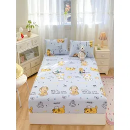JC HOME Blue & Yellow Graphic Printed 140 TC Fitted Single Bedsheet Set 1.20 m x 2 m-image-48