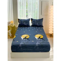 JC HOME Blue & Yellow Graphic Printed 140 TC Fitted Single Bedsheet Set-2.00 m x 1.20 m-image-17