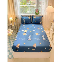 JC HOME Blue Cartoon Characters Cotton Fitted 220 TC King Bedsheet & 2 Pillow Covers-picture-25