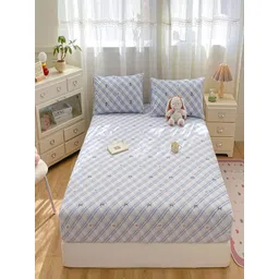 JC HOME Blue Checked140 TC Cotton King Size Bedsheet Set - 1.80x 2.00cm-picture-30