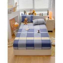 JC HOME Blue Geometric Cotton 220 TC Queen Fitted Bedsheet With 2 Pillow Covers-picture-32