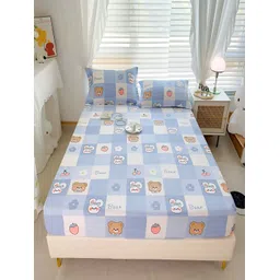 JC HOME Blue Geometric Cotton Fitted 230 TC Queen Bedsheet with 2 Pillow Covers-picture-25