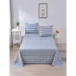 JC HOME Blue  White Geometric 160 TC King Bedsheet with 2 Pillow Covers-picture-16
