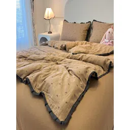 JC HOME Brown & Black Self Design Polycotton 3 Piece Double King Regular Bedding Set-picture-11