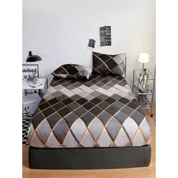 JC HOME Brown & Grey Geometric 140 TC King Fitted Bedsheet Set 2.00 m x 1.80 m-picture-20