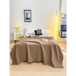 JC HOME Brown & White Checked AC Room 300 GSM Double Bed Blanket-picture-17