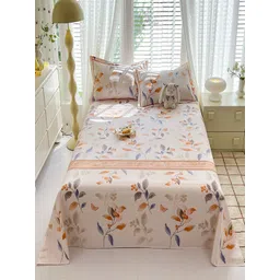 JC HOME Cream-Coloured & Blue Cotton 230 TC Floral Super King Bedsheet Set-2.5 m x 2.45 m-picture-20
