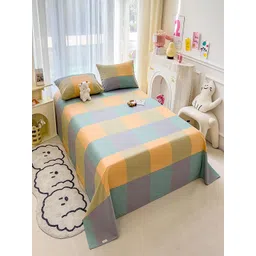 JC HOME Cream-Coloured & Blue Geometric 140 TC King Bedsheet with 2 Pillow Covers-picture-17