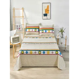 JC HOME Cream-Coloured & Blue Single Bedsheet with 1 Pillow Covers image 1