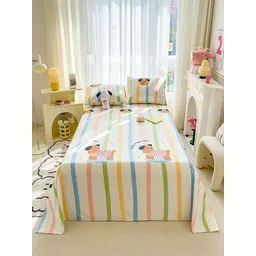 JC HOME Cream-Coloured & Blue Striped 140 TC Queen Bedsheet with 2 Pillow Covers-picture-16