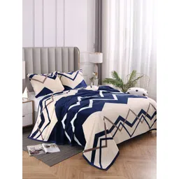JC HOME Cream-Coloured  Navy Blue Geometric Summer 300 GSM Double Bed Blanket-picture-33