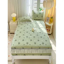 JC HOME Green & Black Graphic 160 TC Fitted King Bedsheet with 2 Pillow Covers-picture-22