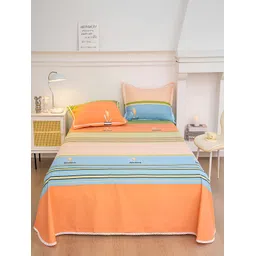 JC HOME Green & Blue Striped 160 TC King Bedsheet with 2 Pillow Covers-picture-17