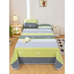 JC HOME Green & Grey Floral 140 TC Queen Bedsheet with 2 Pillow Covers-picture-18