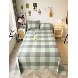 JC HOME Green & Grey Geometric 220 TC Cotton King Bedsheet With 2 Pillow Covers-picture-38