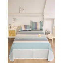 JC HOME Green & Grey Striped 160 TC King Bedsheet with 2 Pillow Covers-picture-31