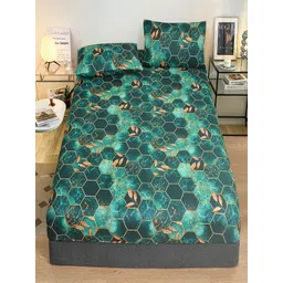 JC HOME Green & Orange Geometric 140 TC King Bedsheet with 2 Pillow Covers-picture-35