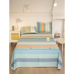 JC HOME Green & Orange Striped 160 TC King Bedsheet with 2 Pillow Covers-picture-19