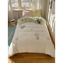 JC HOME Green & Pink Solid Polycotton 4 Piece Double King Regular Bedding Set-picture-24