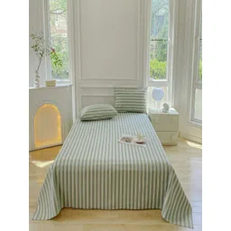 JC HOME Green & White Striped 150 TC Queen Bedsheet Set 2 m x 2.30 m-picture-30