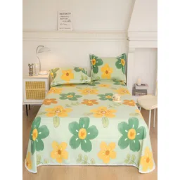 JC HOME Green & Yellow Floral 160 TC King Bedsheet with 2 Pillow Covers-picture-15