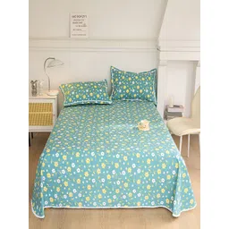JC HOME Green & Yellow Floral 160 TC King Bedsheet with 2 Pillow Covers-picture-33
