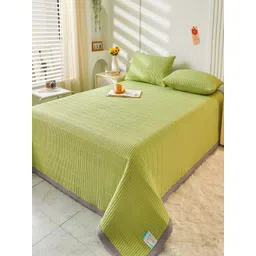 JC HOME Green  Grey Printed 162 TC Double Queen Bed Cover With 2 Pillow Covers-picture-33