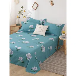JC HOME Grey & Blue Floral Printed 210 TC Single Bedsheet-picture-37