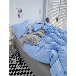 JC HOME Grey & Blue Solid Polycotton 4 Piece Double Queen Regular Bedding Set-picture-30
