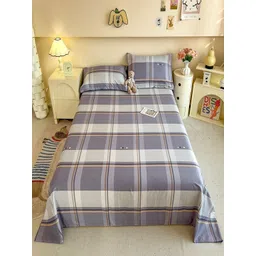 JC HOME Grey & Brown Checked Pure Cotton 220 TC Double Queen Bedsheet Set 2 m x 2.30 m-picture-12